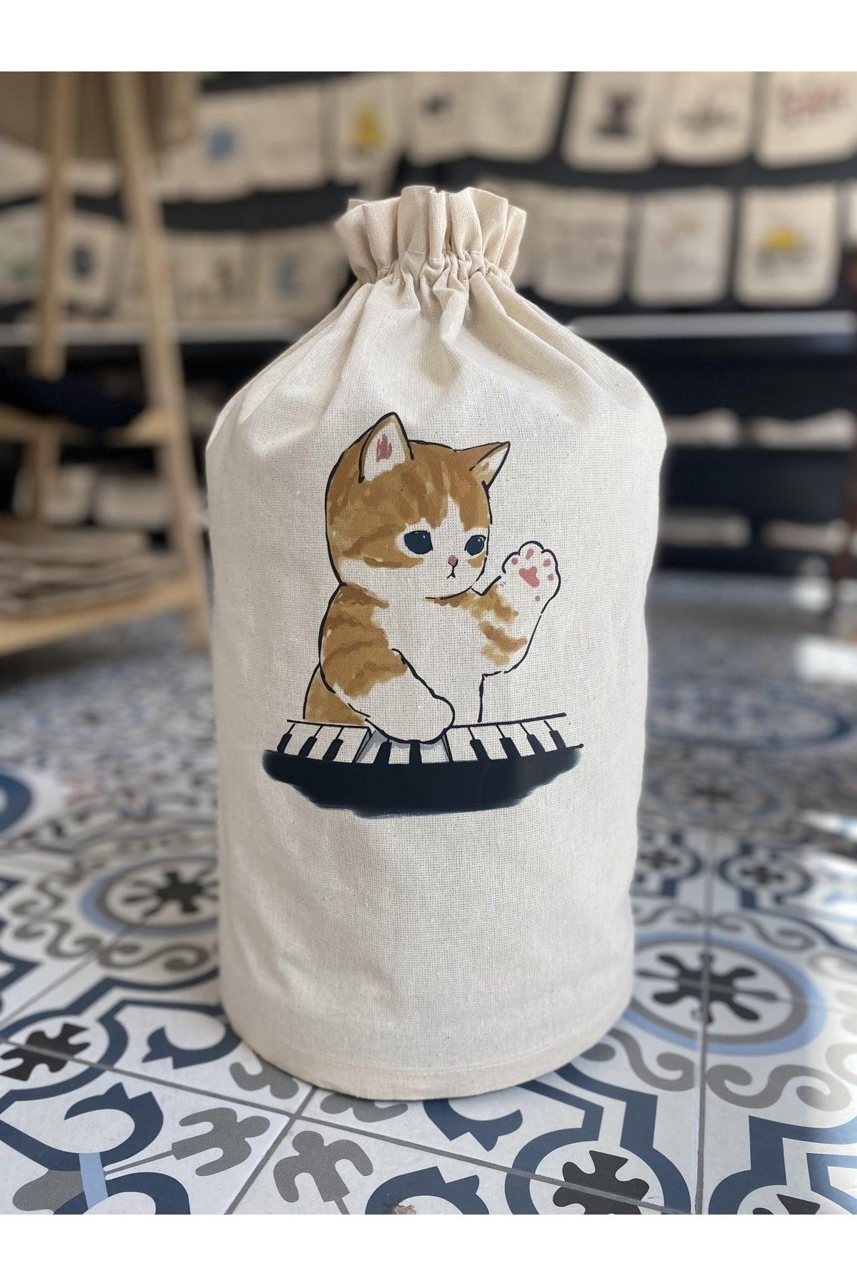 Cream Carboy Cover Piano Playing Cat Printed - Swordslife