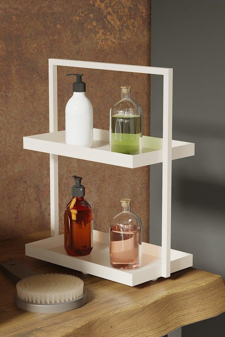 Cream Color Two Tiers Rectangle Skin Kitchen Jewelry Makeup Bathroom Organizer Organizer 35 Cm - Swordslife