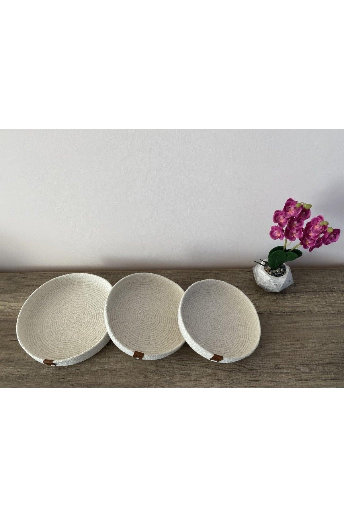 Cream Color Triple Thin Basket Set, Cotton Decorative Basket Set, Presentation Holder, Breakfast Box, Straw, Cotton Rope - Swordslife