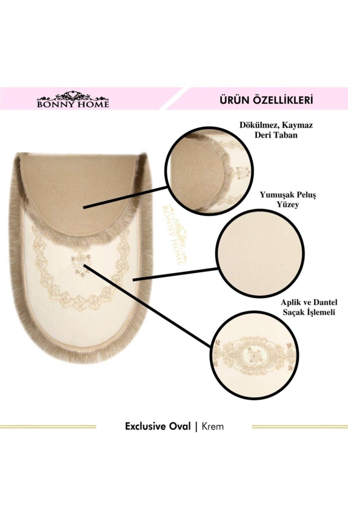 Cream Exclusive 3-Piece Oval Dowry Fringed French Lace Closet Set Bath Mat Set - Swordslife