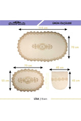 Cream Lisa 3pcs Dowry French Lace Appliqued Closet Set Bathroom Carpet Mat Set - Swordslife