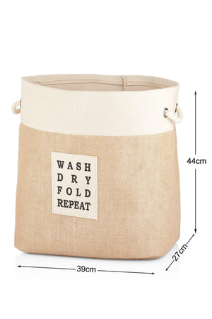 Rectangular Jute Laundry Basket With Cream Strip - Swordslife
