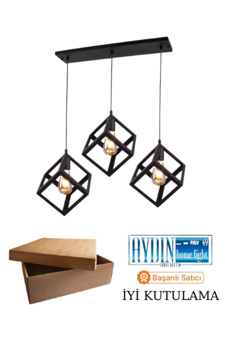 Cube 3-Sequential Black Lined Chandelier - Swordslife