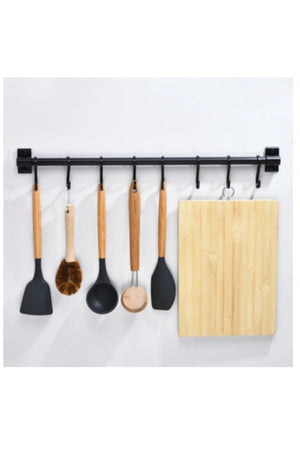 Cup Hanger Metal Stainless 80cm Black Pipe And 8 Black Hooks - Swordslife