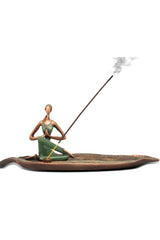 Special Design Woman Practicing Yoga Incense Holder Green Leaf - Swordslife