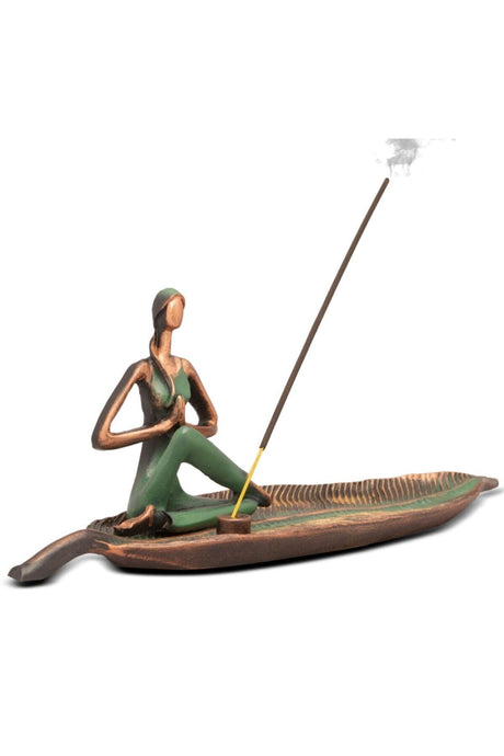 Special Design Woman Practicing Yoga Incense Holder Green Leaf - Swordslife