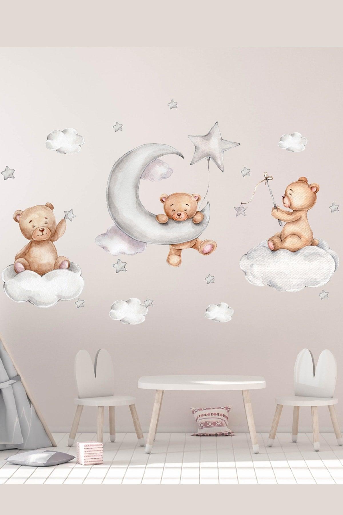 Cute Bears Game with Stars Wall Sticker Set - Swordslife