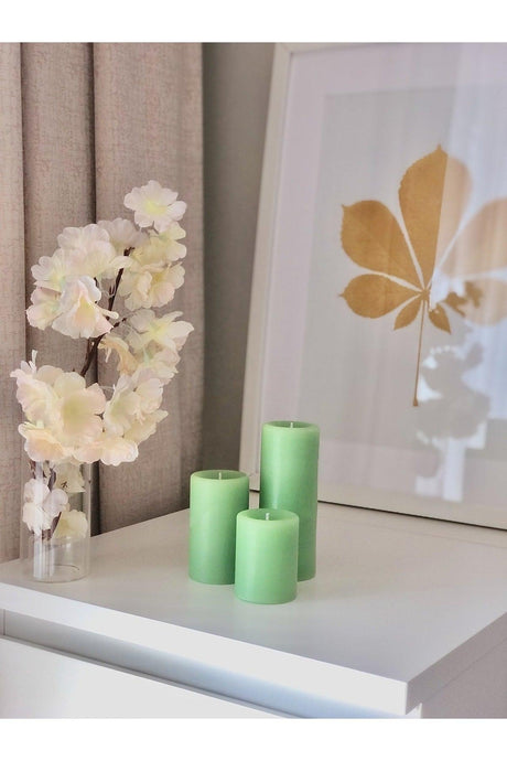 Cylinder Light Green Scented Long 3 Piece Sandalwood Scented Set Candle - Swordslife