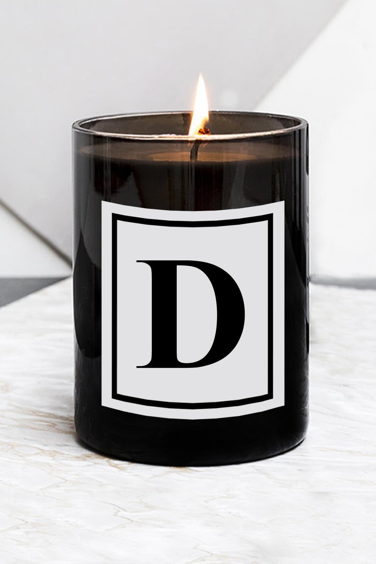 Letter D Large Size Black Glass Candle - Swordslife