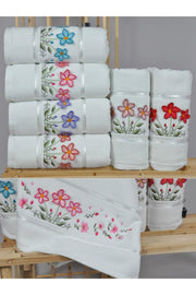 Daisy 6 Pcs Multicolored 3D Velvet Dowry Gift 50x90 Cotton Hand/Face Towel - Swordslife