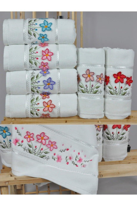 Daisy 6 Pcs Multicolored 3D Velvet Dowry Gift 50x90 Cotton Hand/Face Towel - Swordslife