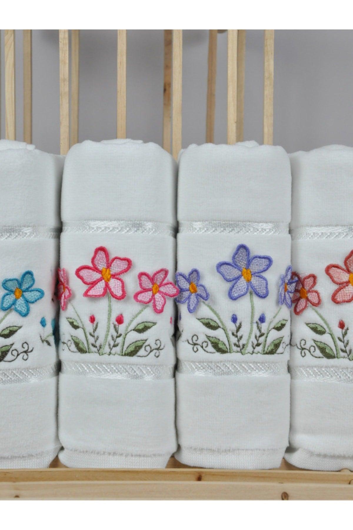 Daisy 6 Pcs Multicolored 3D Velvet Dowry Gift 50x90 Cotton Hand/Face Towel - Swordslife