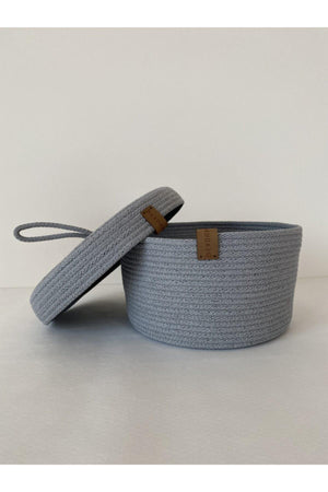 Dark Gray Medium Size Multi-Purpose Basket with Lid, Decorative Basket, Wicker Basket, Cord Rope, Cotton Rope - Swordslife