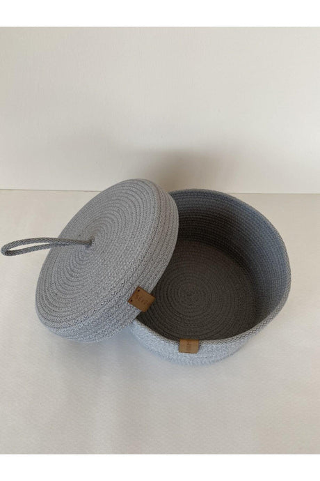 Dark Gray Medium Size Multi-Purpose Basket with Lid, Decorative Basket, Wicker Basket, Cord Rope, Cotton Rope - Swordslife