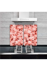 Decorative Glass Stove Protector And Cutting Board Multiple Roses 60cm X 52cm 2 Pieces, 4 Cookers - Swordslife