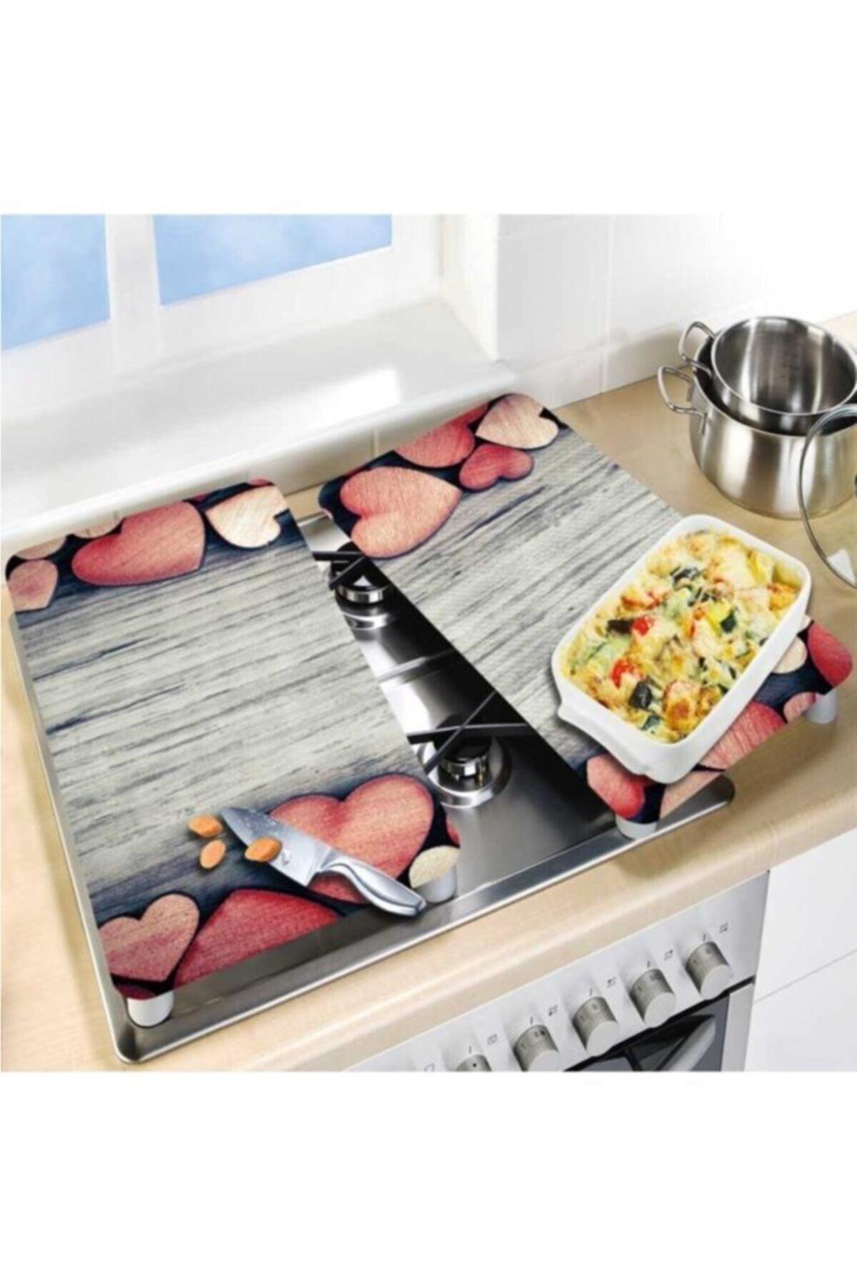 Decorative Glass Stove Protector And Cutting Board Textured Hearts 60cm X 52cm 2 Pieces, 4 Cookers - Swordslife