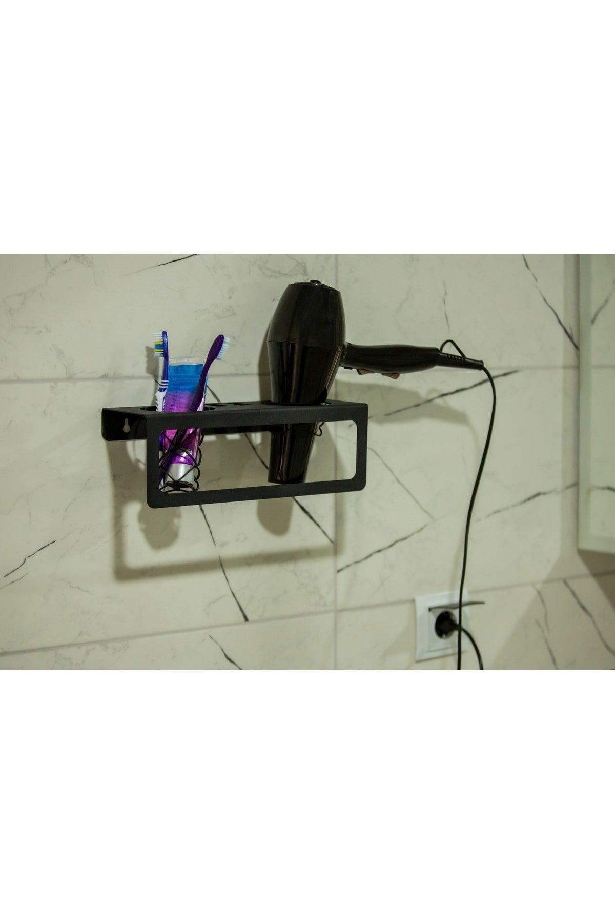 Decorative Matte Black Metal Toothbrush Hairdryer And Towel Rack Multi-Purpose - Swordslife