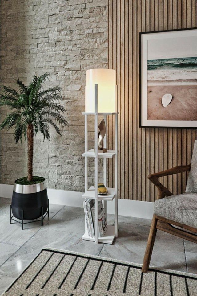Decorative White Color Modern Floor Lamp With Shelves - Swordslife