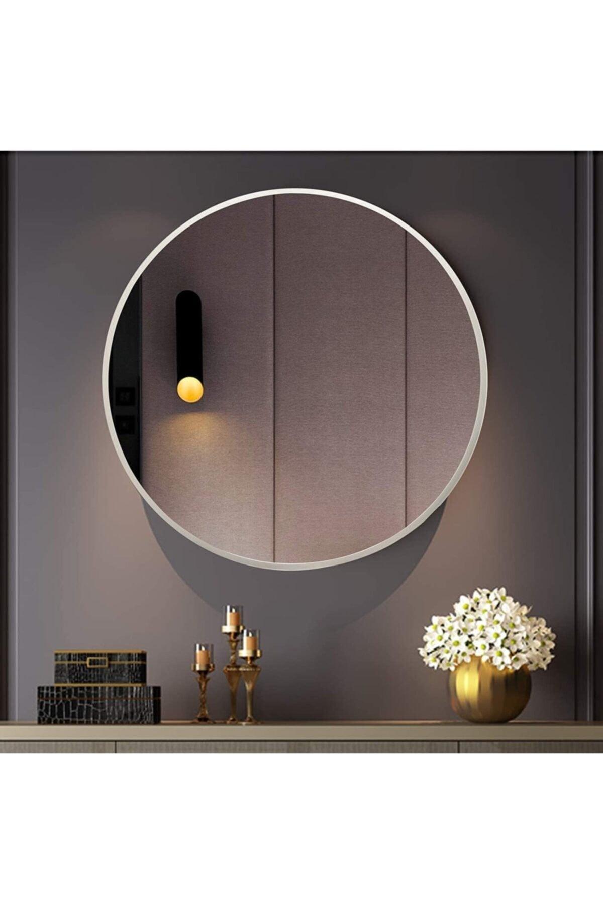 Decorative White Edged Round Mirror 70x70 Cm - Swordslife