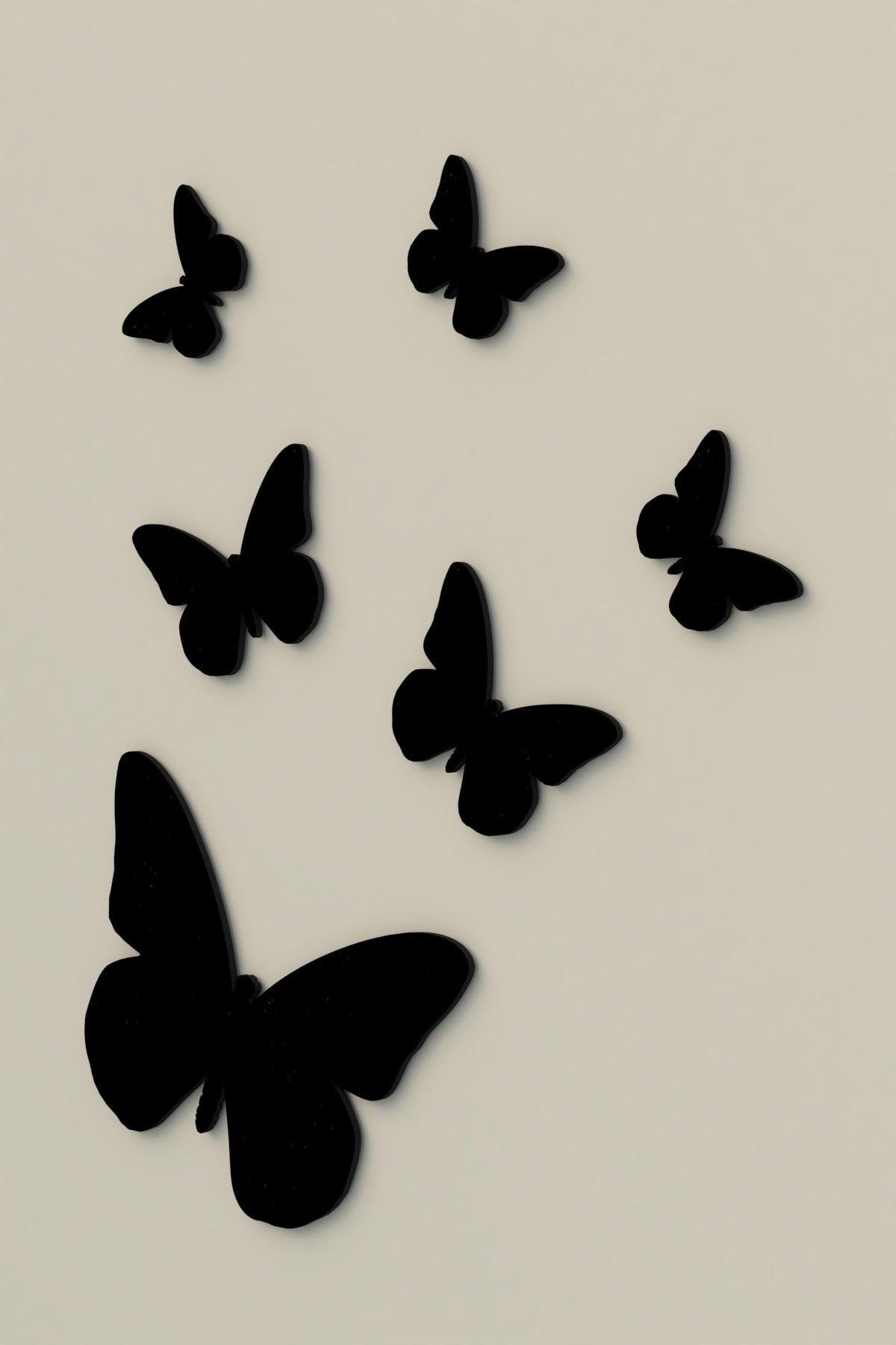 Decorative Wooden 6 Butterfly Wall Ornament Black 40x30 - Swordslife