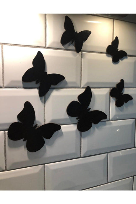 Decorative Wooden 6 Butterfly Wall Ornament Black - Swordslife