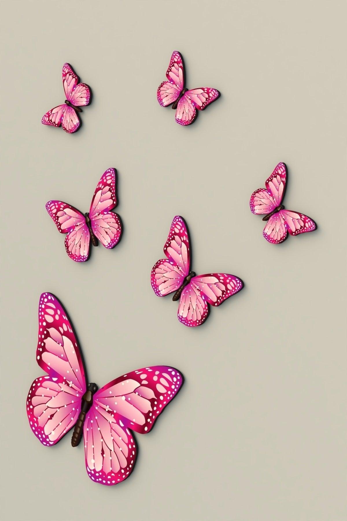 Decorative Wooden 6 Butterfly Wall Ornament Pink - Swordslife