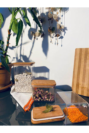 Decorative Wooden Lid Storage Container 3 Pcs. 2 Pcs. 1000 ml - 1 Pcs. 2000 ml - Swordslife