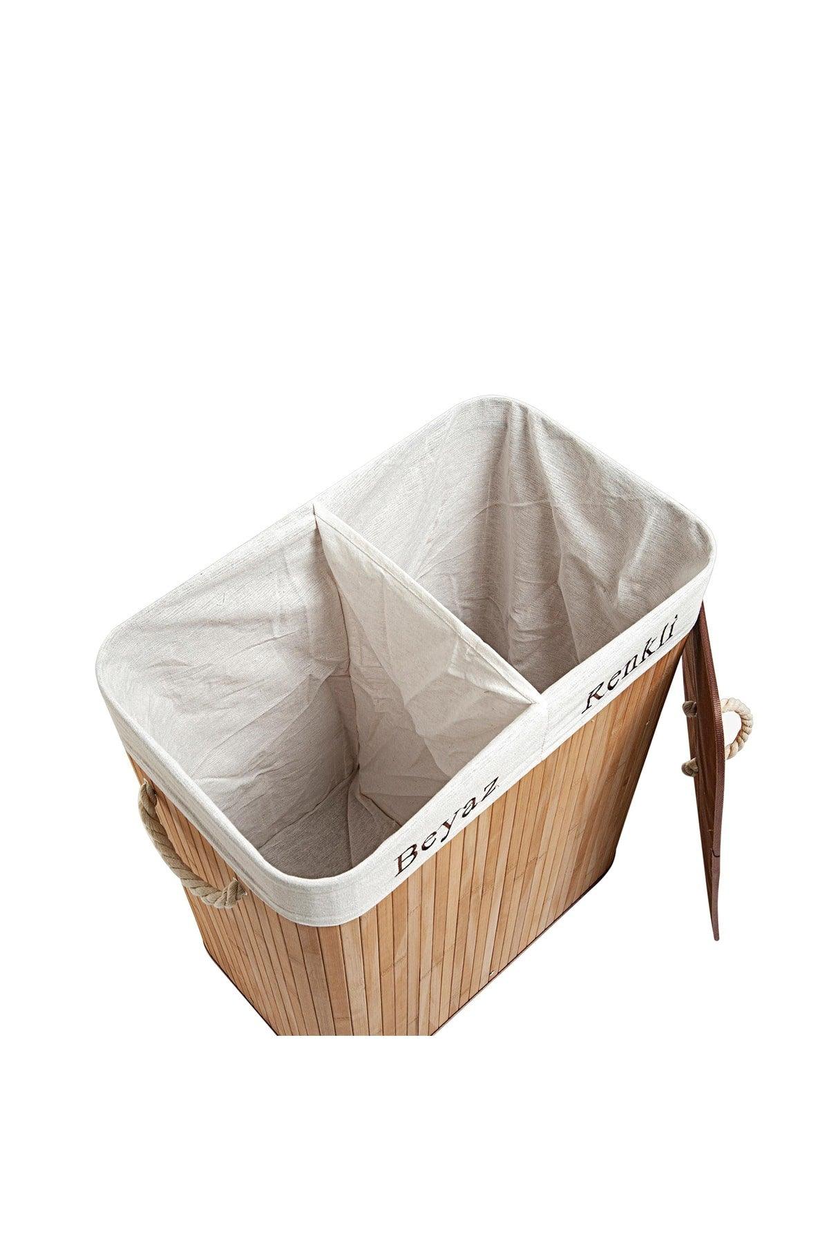 Deco&style Bamboo Natural Double Container Laundry Basket - Swordslife