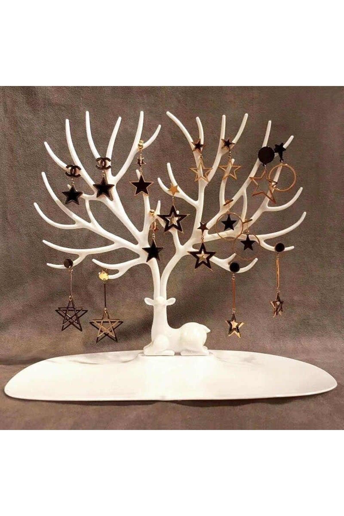 Deer Design White Jewelry Stand Ring Earring Necklace Hanger Jewelry Organizer Hanger - Swordslife