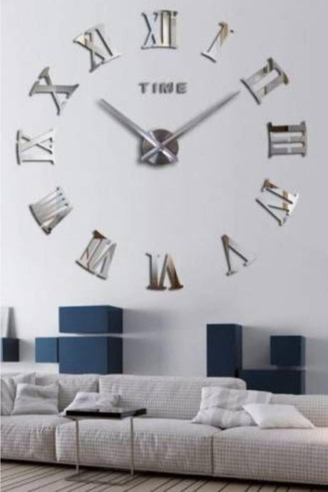 Decorative 3d Wall Clock Plexiglass Mirror Roman Numeral Large Size - Swordslife