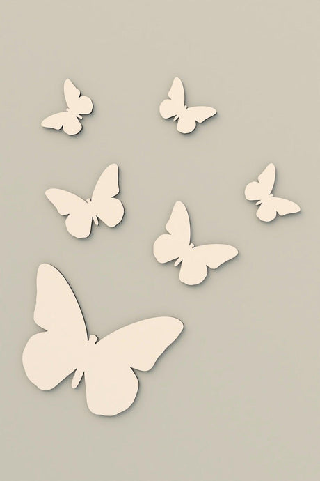 Decorative Wooden 6 Butterfly Wall Ornament White 40x30 - Swordslife