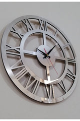 Decorative Mirrored Silver Plexi Wooden Wall Clock with Roman Numerals - Swordslife