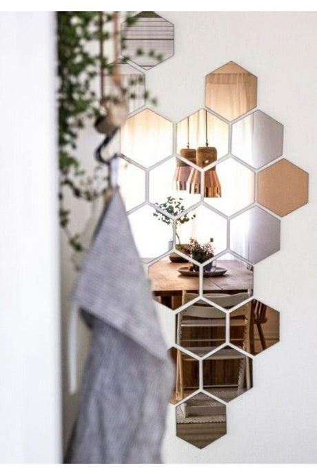 Decorative Honeycomb Plexiglass Mirror Silver Color (12 Pieces X 11 Cm X 12.5 Cm) - Swordslife