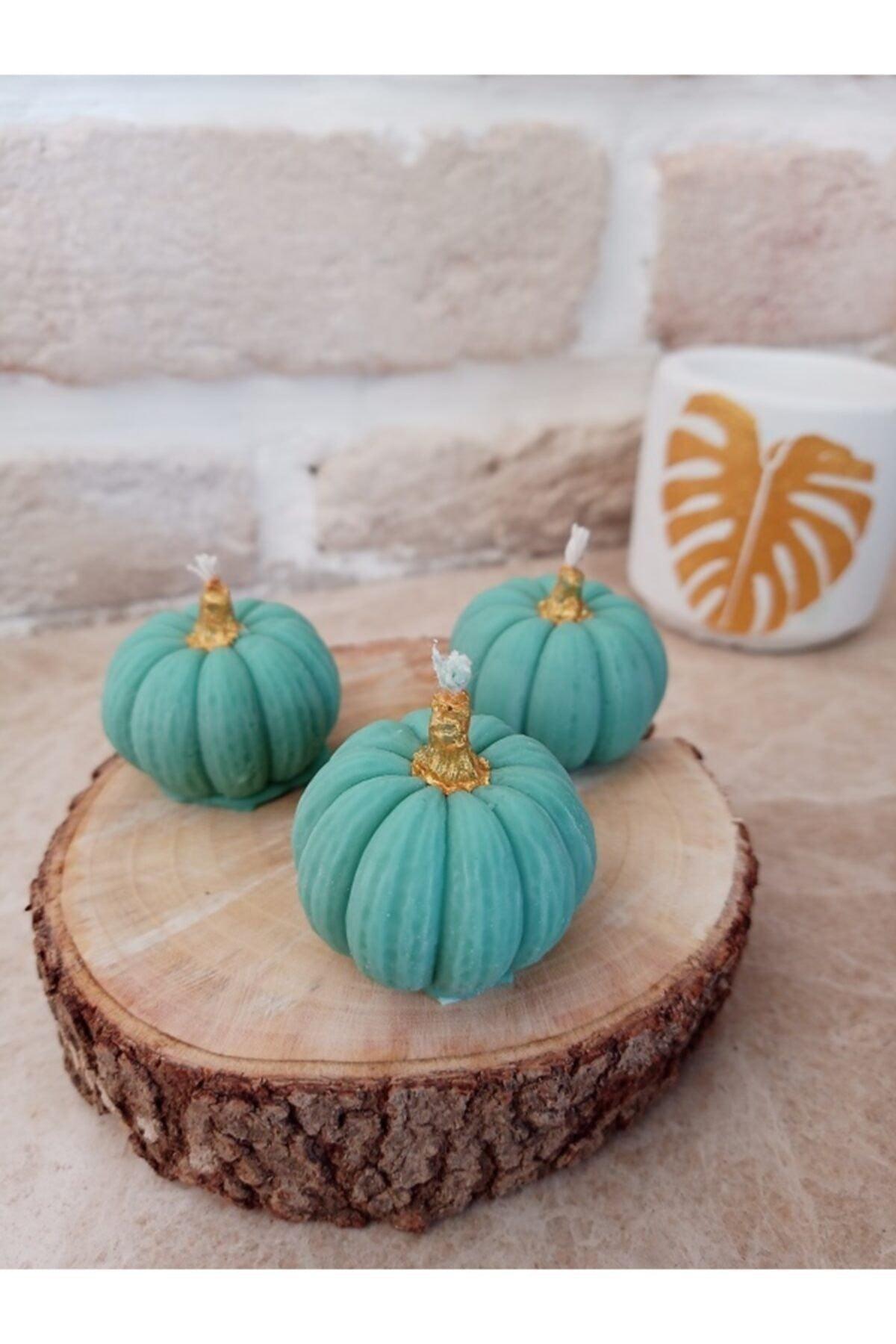 Decorative Mini Cyan Pumpkin Candle 3 Pcs 4*3 Cm - Swordslife