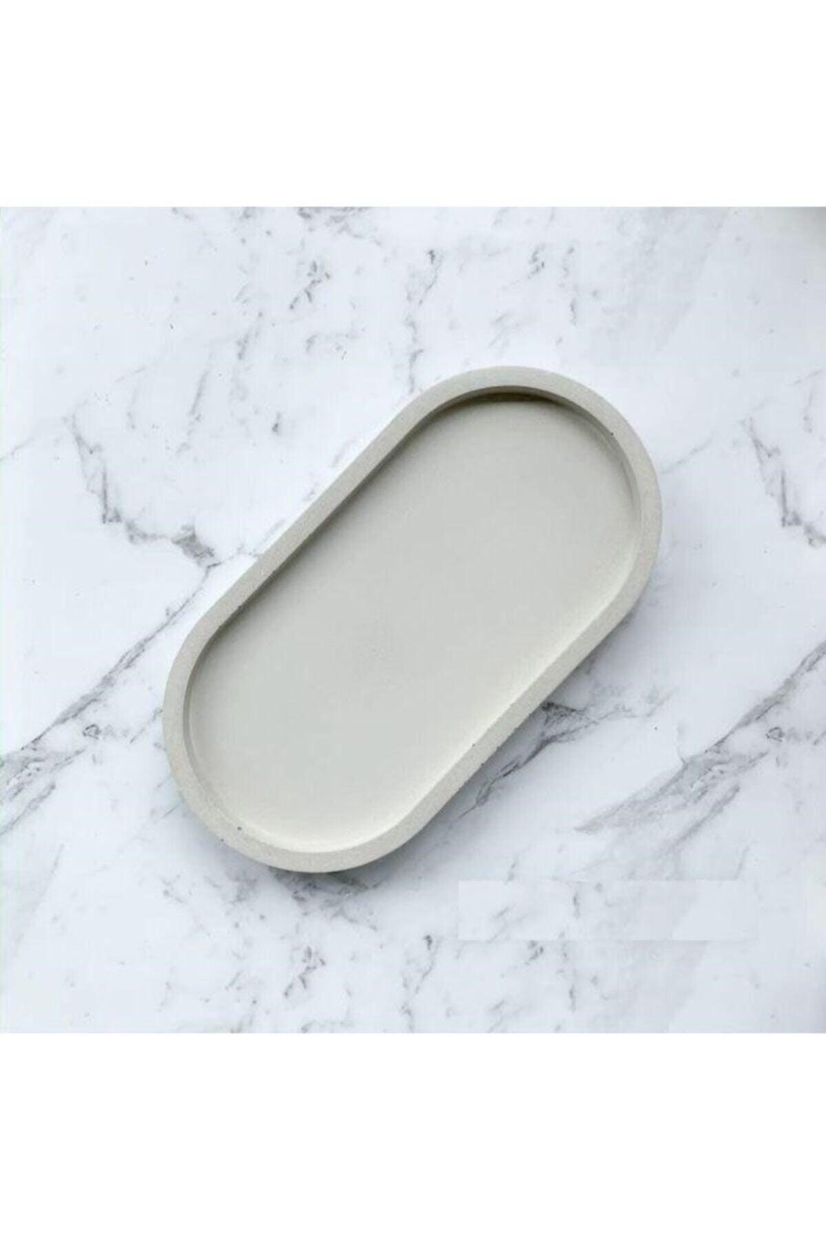 Decorative Oval Gray Concrete Trinket Plate Concrete Jewelry Plate Candle Plate Candle Holder Organizer - Swordslife