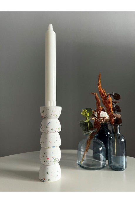 Decorative Candlestick, White Multicolor, Large Size, Terrazzo, Stone Powder, Candle Holder - Swordslife