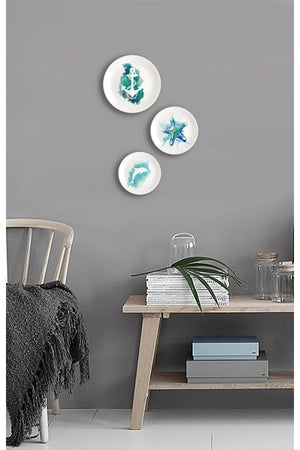 Marine Themed Printed Porcelain 3 Wall Plate Set V1 - Swordslife