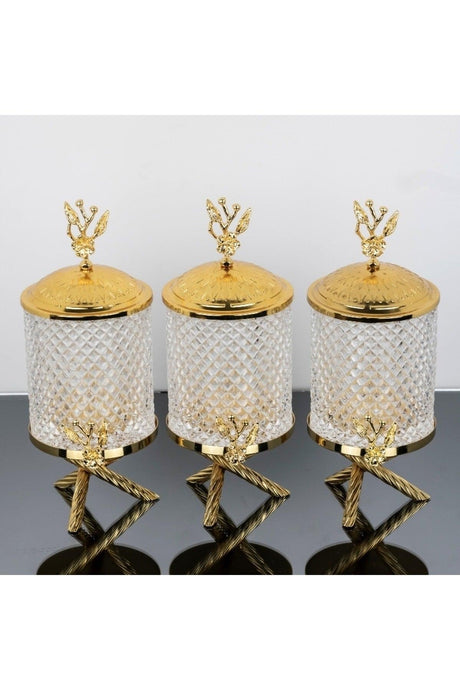 Deren 1 Kg Gold Color Metal Stand Japanese Rose Handled Cross Jar Set - Swordslife