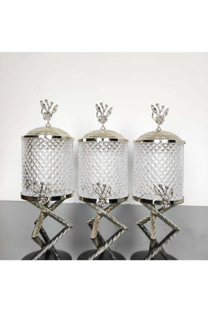 Deren 1 Kg Silver Color Metal Stand Japanese Rose Handled Cross Jar Set - Swordslife