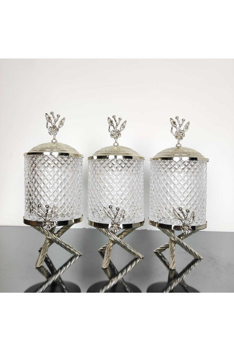 Deren 1 Kg Silver Color Metal Stand Japanese Rose Handled Cross Jar Set - Swordslife