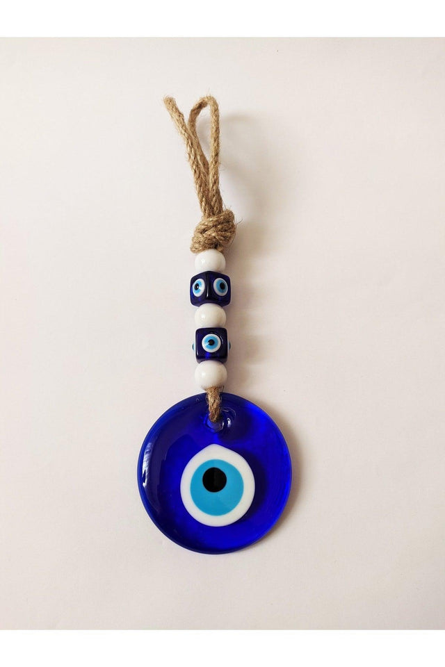 Patterned, Straw Thread 7x7 Cm Glass Evil Eye Beads Wall Ornament - Swordslife