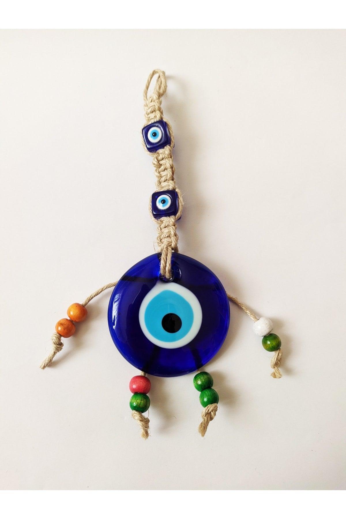 Patterned, Straw Thread 7x7 Cm Glass Evil Eye Beads Wall Ornament - Swordslife