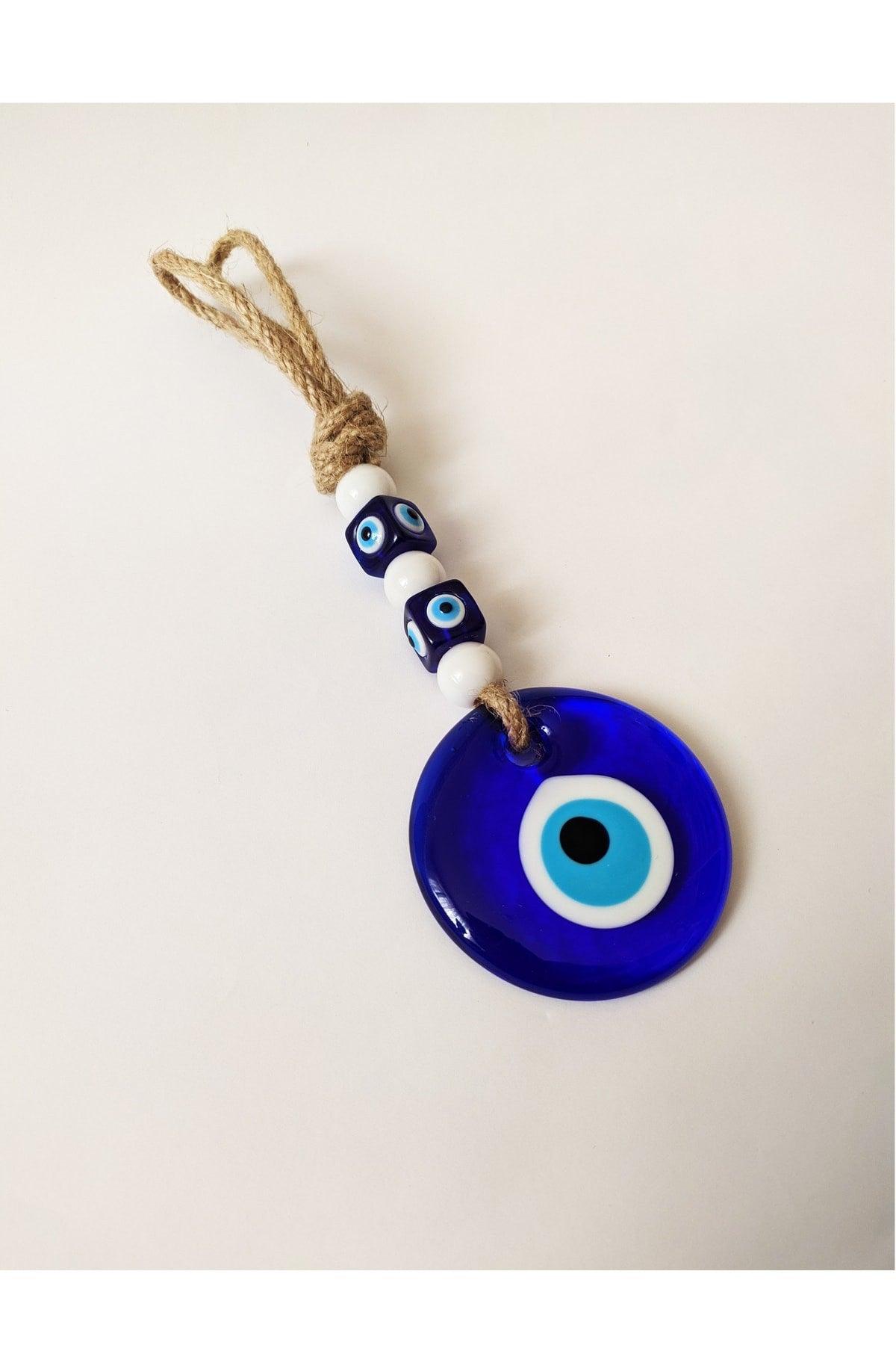 Patterned, Straw Thread 7x7 Cm Glass Evil Eye Beads Wall Ornament - Swordslife