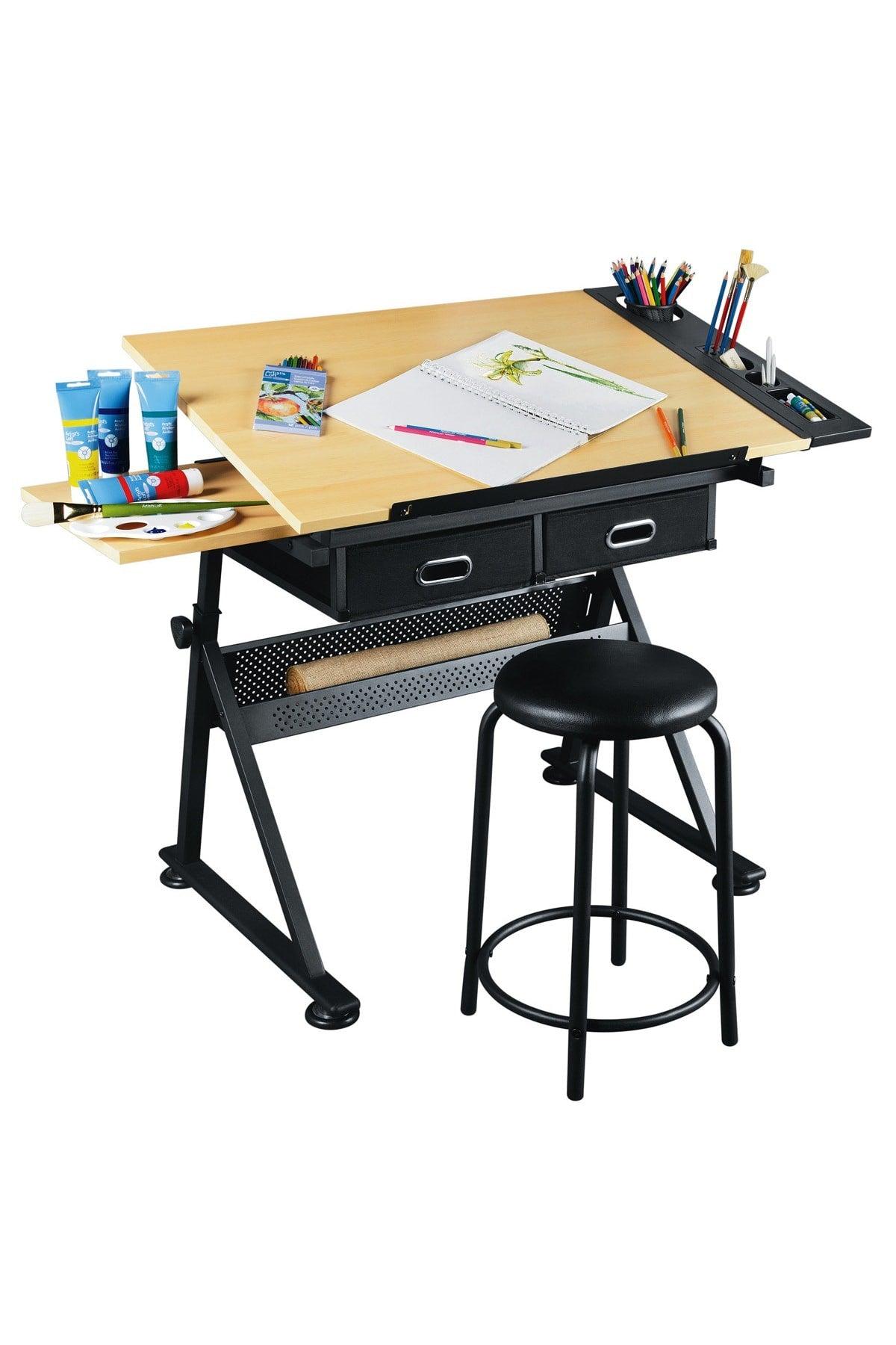 Design Drawing And Study Table + Stool