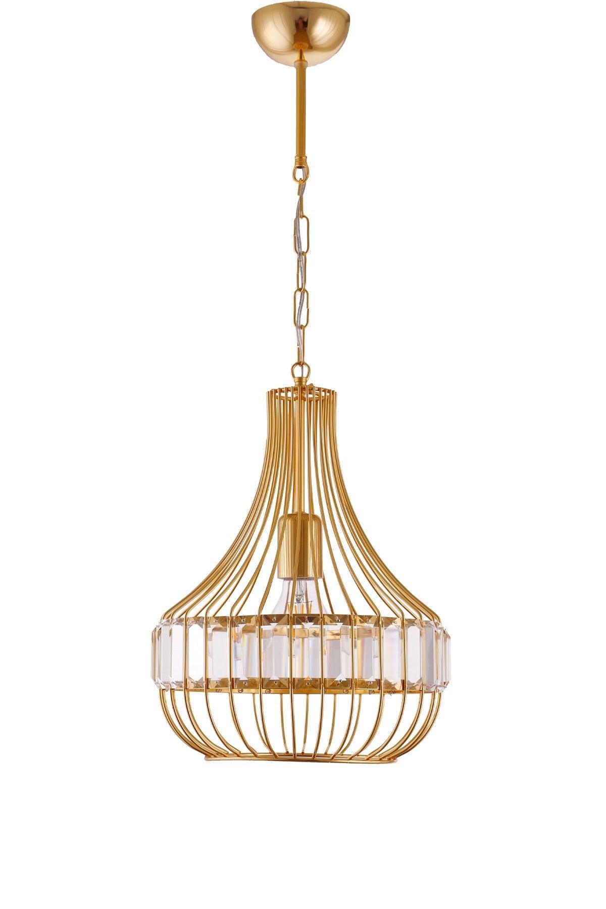 Diamond Crystal Stone Gold Yellow Single Pendant Lamp Chandelier - Çakır Chandelier - Swordslife