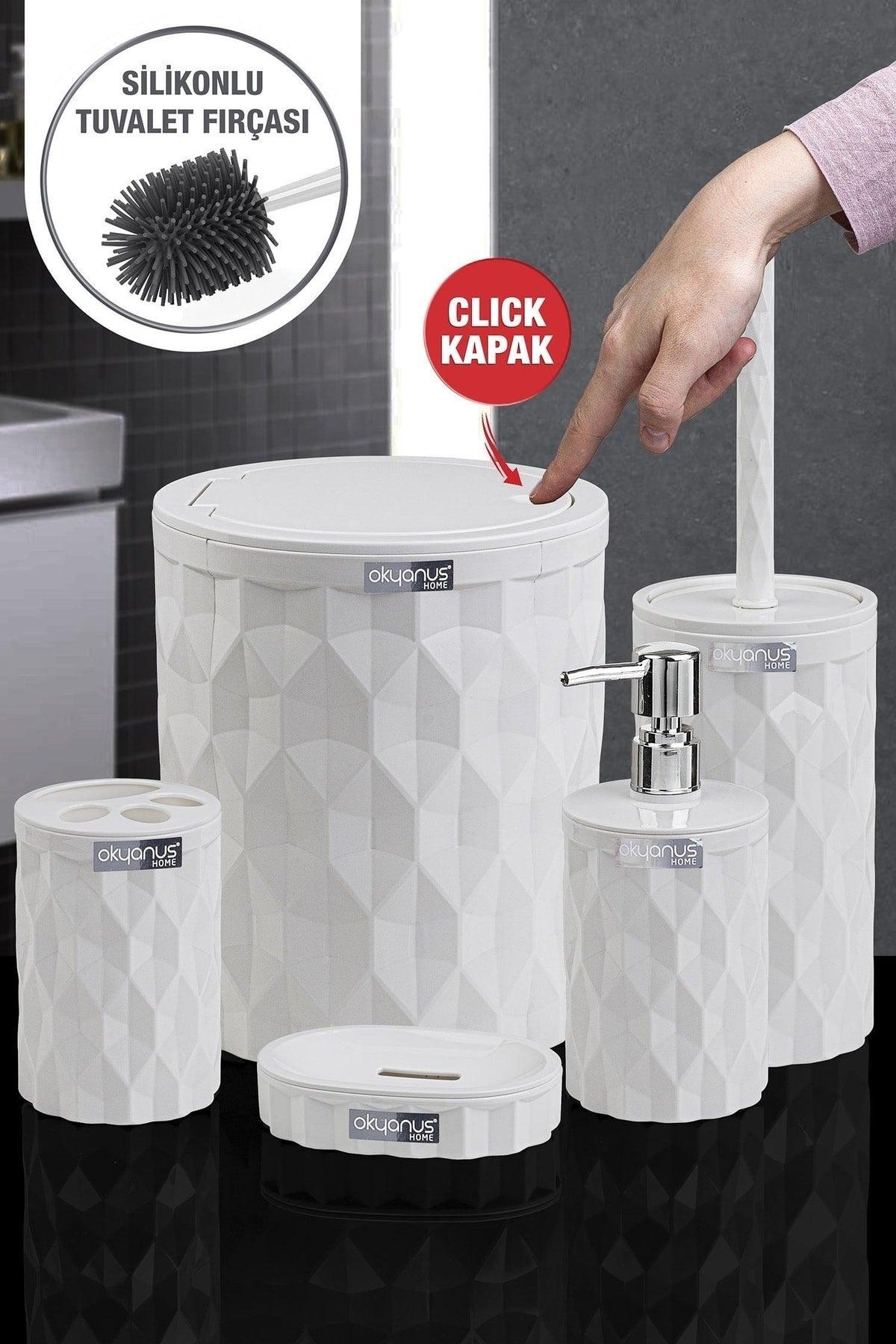 Diamond White Click Cover 5 Pcs Bathroom Set - Swordslife