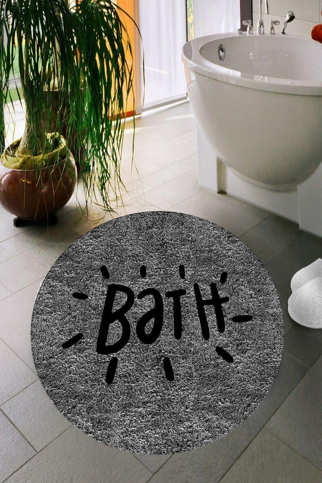 Digital Printing Non-Slip Base Washable Bath Mat With Lettering Dc 8025 gray - Swordslife