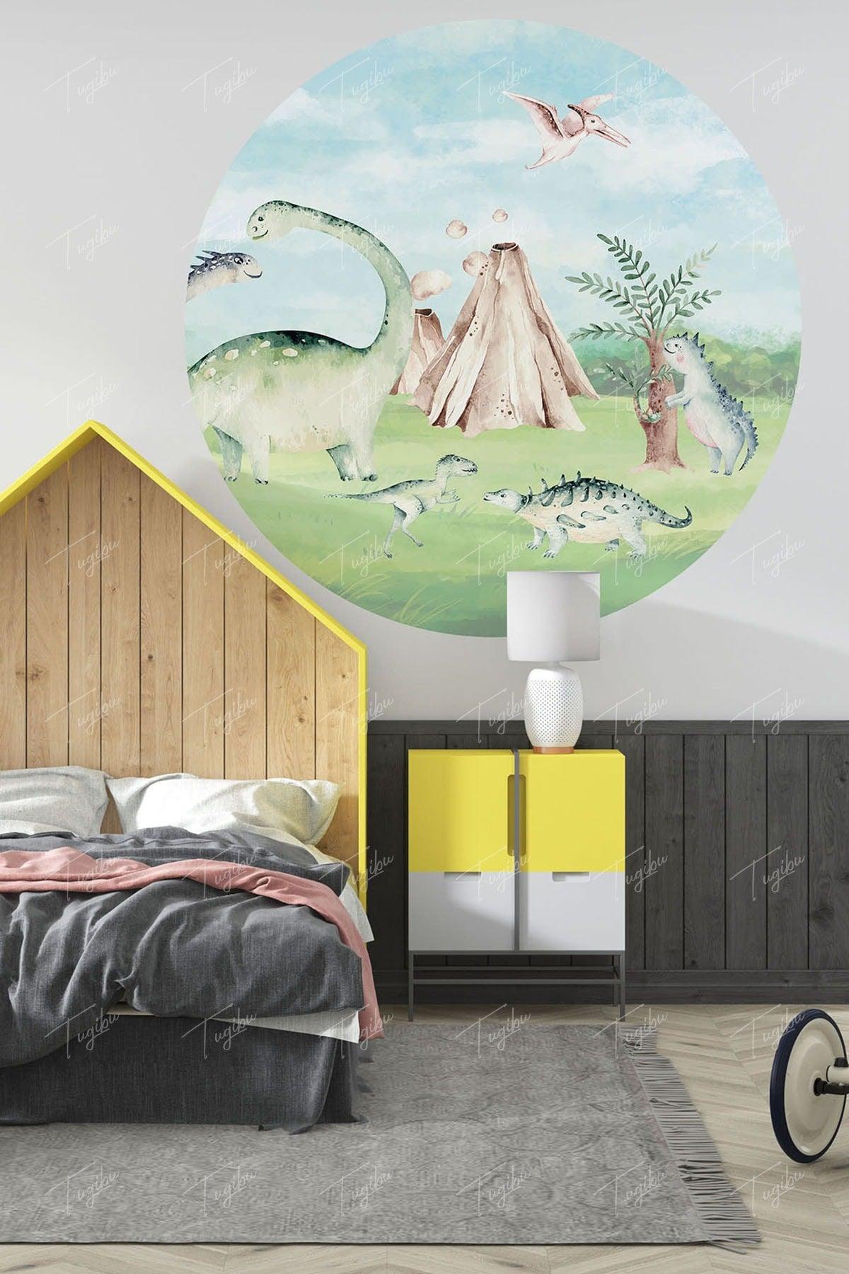 Dinosaur Themed Round Circle Wall Sticker - Swordslife