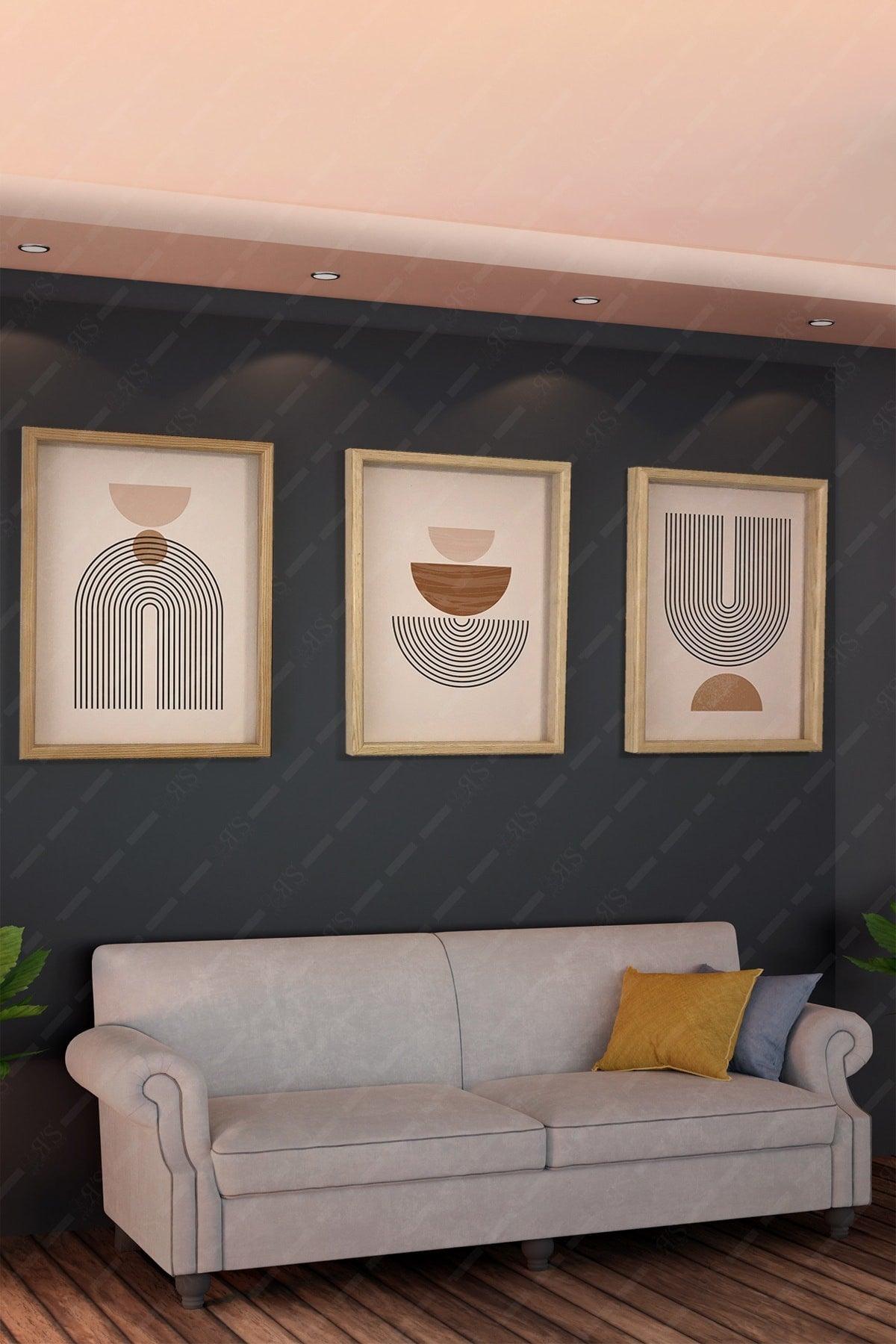 Natural Wood Framed 3 Pcs 30x40 Bohemian-vintage-abstract Style Painting Set Retah3lu012 - Swordslife