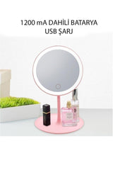 Touch Led Lighted Usb Li Round Table Top Makeup Mirror Pink - Swordslife